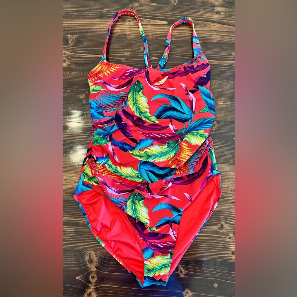 Caribbean Joe Women’s One Piece - Red‎ and Multicolor Tropical Size 12